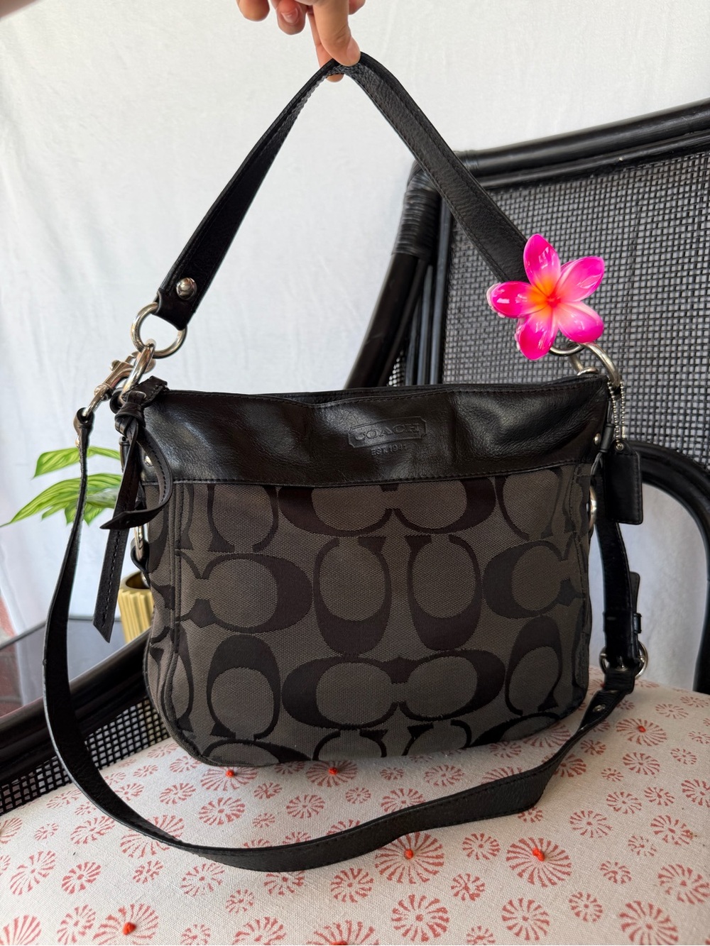Coach Black and Charcoal Signature Shoulder Bag